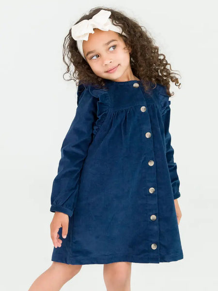Toddler Girls Navy Corduroy Ruffle Detail Dress