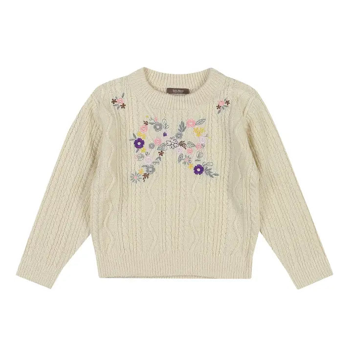 Toddler Girls Floral Embroidered Long Sleeve Sweater