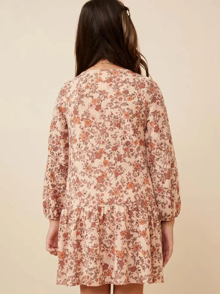 Youth Girls Antique Floral Drop Waist Knit Dress