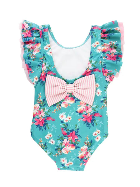 Girls Fancy Me Floral Butterfly Sleeve One Piece Swimsuit