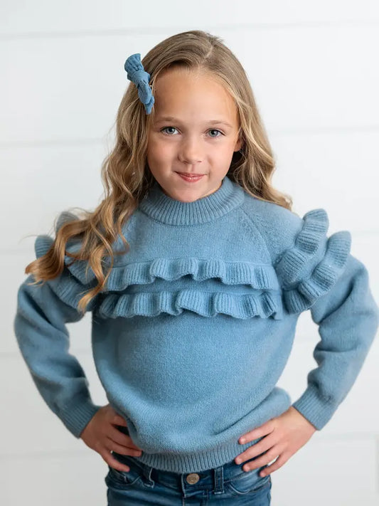 Toddler & Youth Girls Double Ruffle Crew Neck Sweater