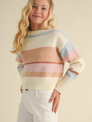 Girls Round Neck Cropped Sweater