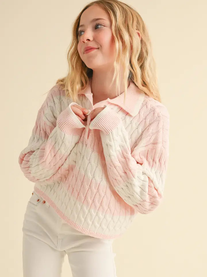 Tween Girls Polo Cable Knit Sweater