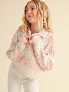Tween Girls Polo Cable Knit Sweater