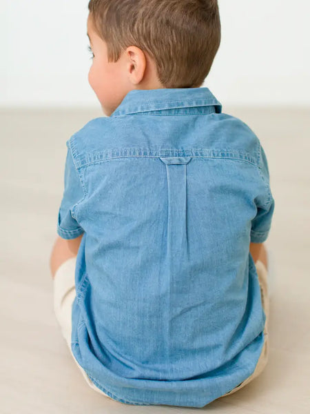 Boys Light Wash Short Sleeve Button Down Shirt