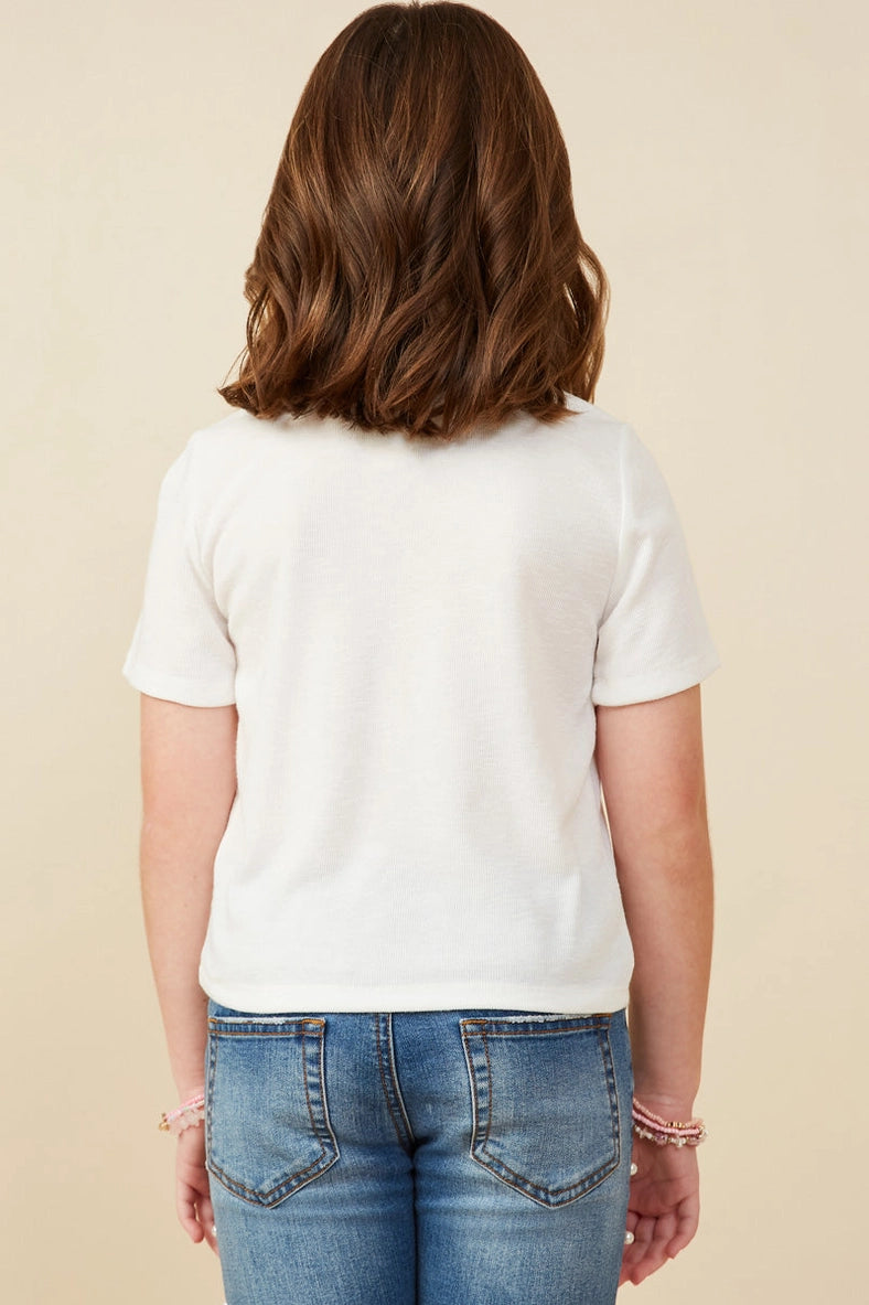 Youth Girls Pearl Detailed Bow Patch Knit Tee