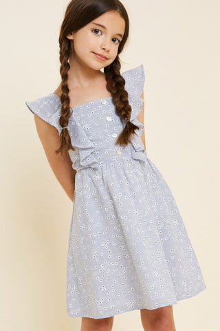 Kids Embroidered Stripe Floral Ruffle Dress