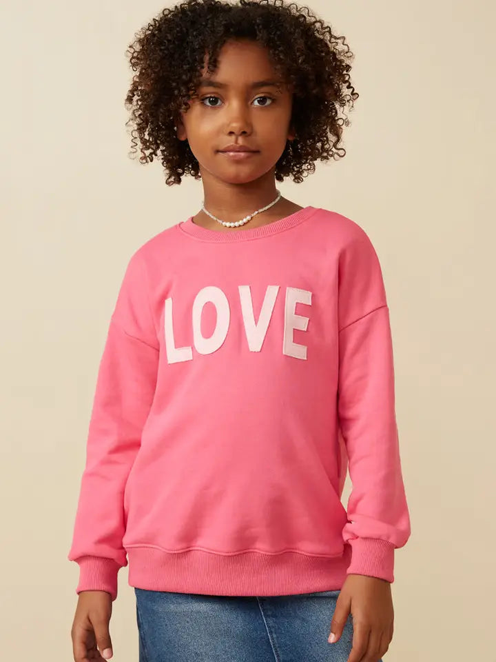 Youth Girls Love Patched French Terry Long Sleeve Sweatshirt