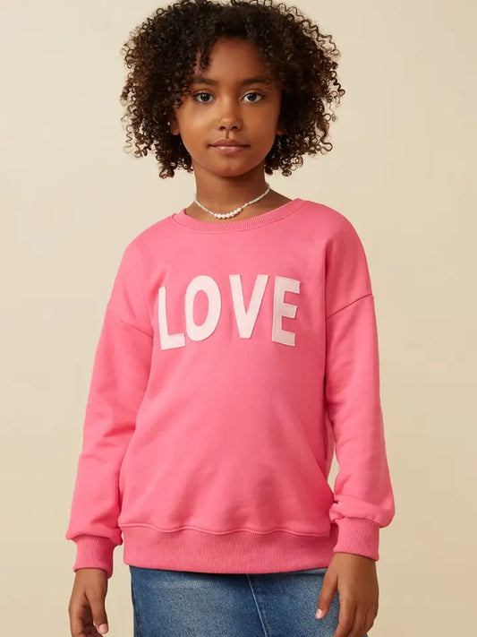Youth Girls Love Patched French Terry Long Sleeve Sweatshirt