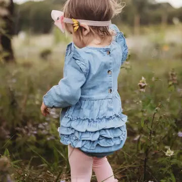 Baby Girls Light Wash Denim Bubble Romper