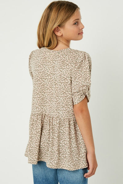 Leopard Knotted Puff Sleeve Top