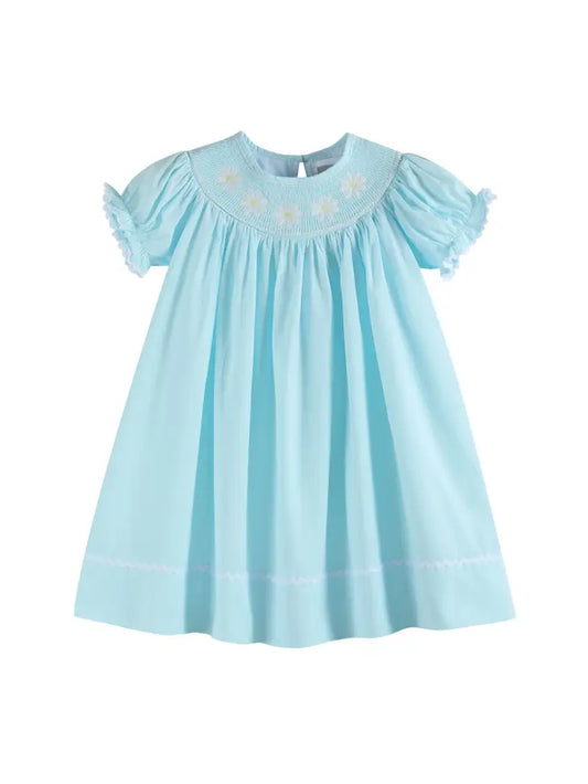 Light Blue Daisy Smocked Bishop Dress