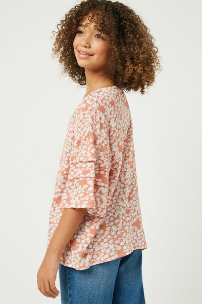 Girls Tiered Sleeve Floral Top