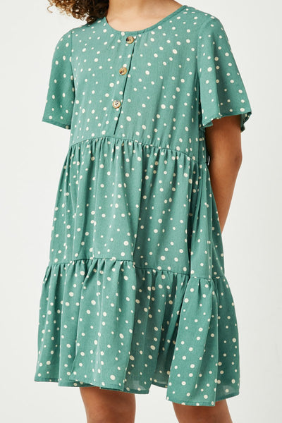 Girls Polka Dot Button Detail Mini Dress