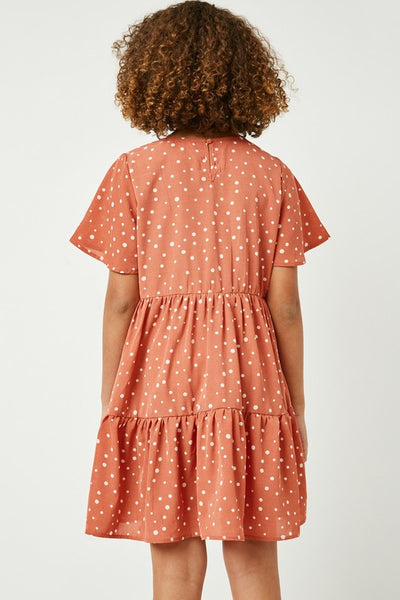 Girls Polka Dot Button Detail Mini Dress