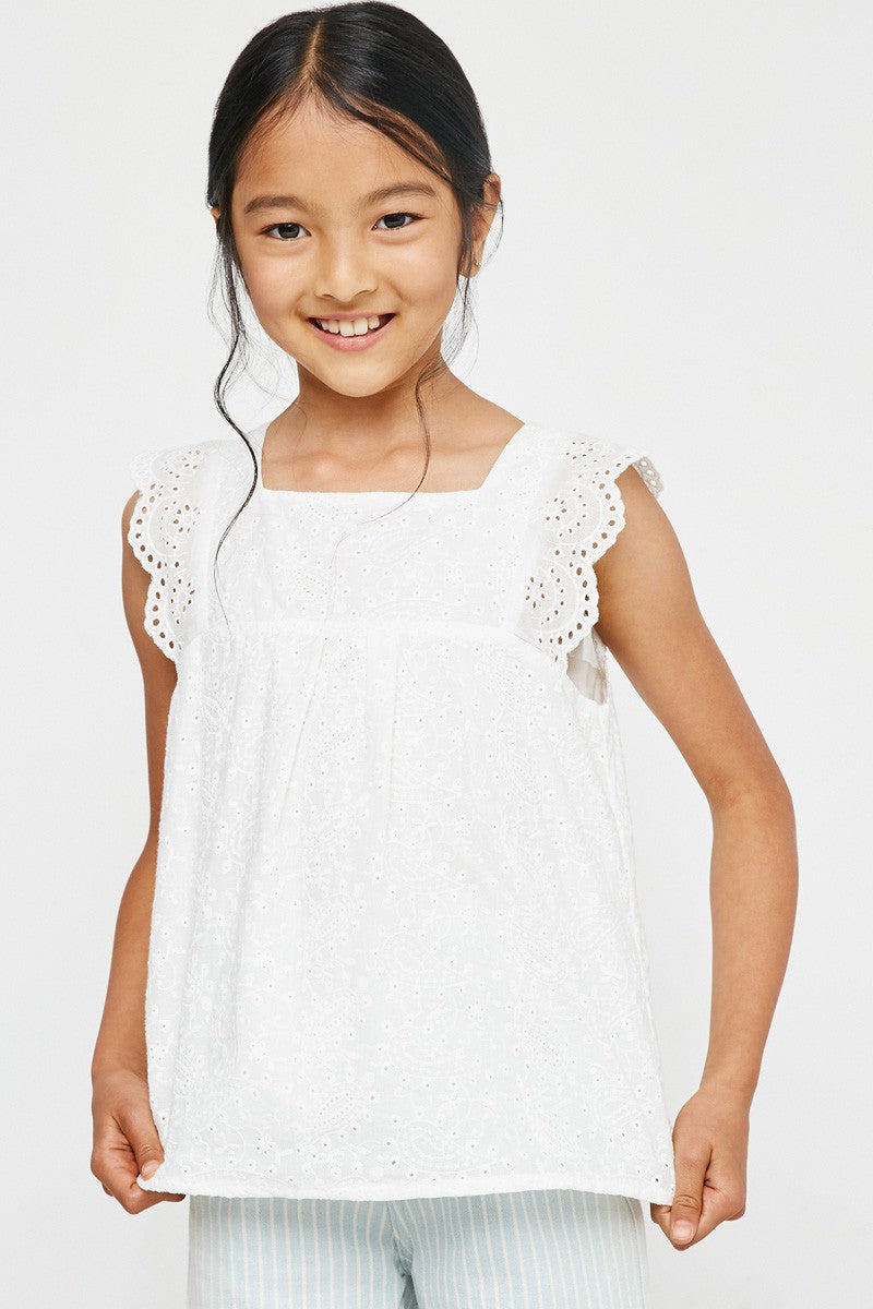 Girls Paisley Eyelet Square Neck Top
