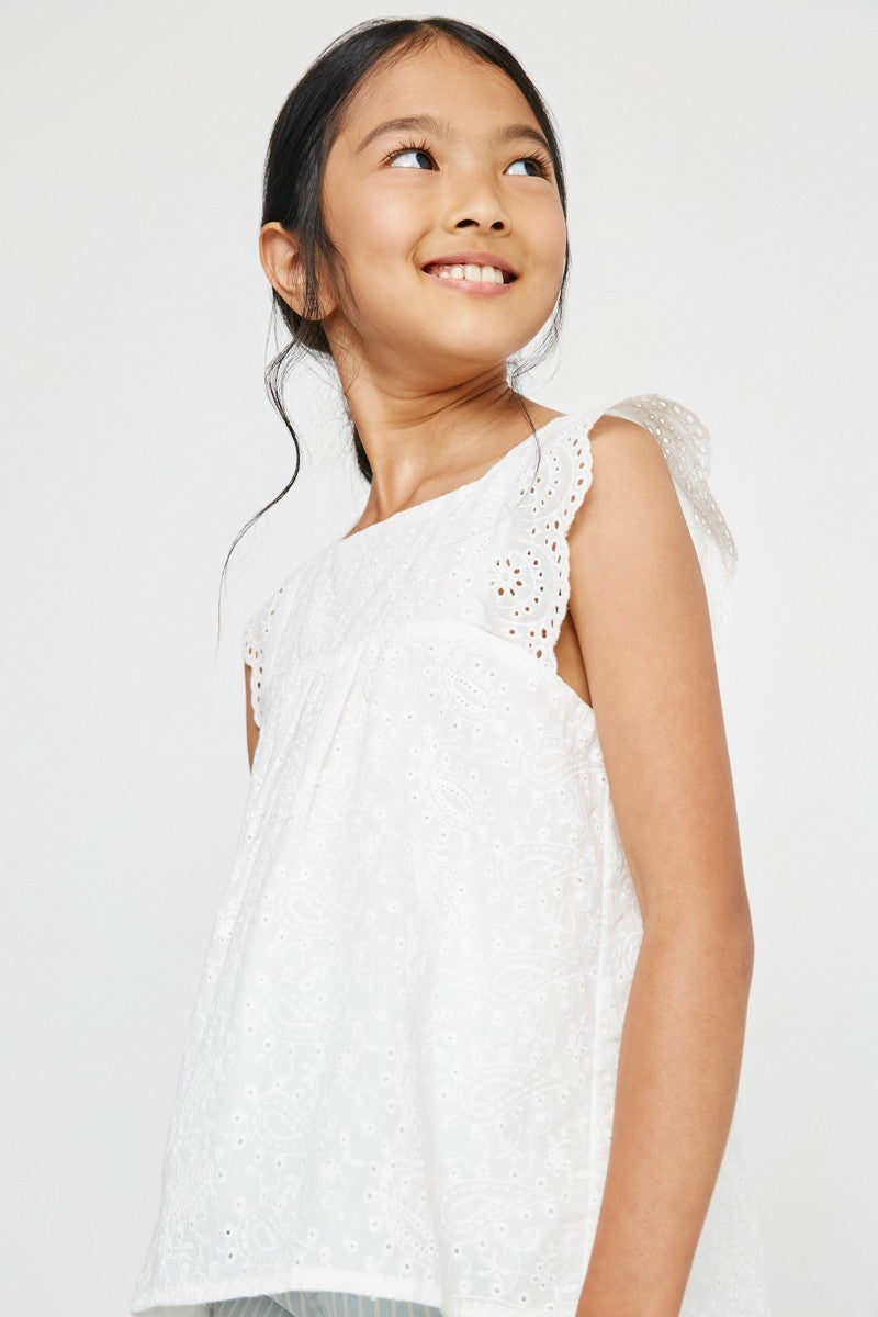 Girls Paisley Eyelet Square Neck Top