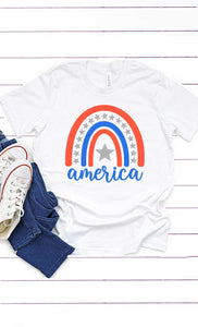 America Red White and Blue Rainbow Tee