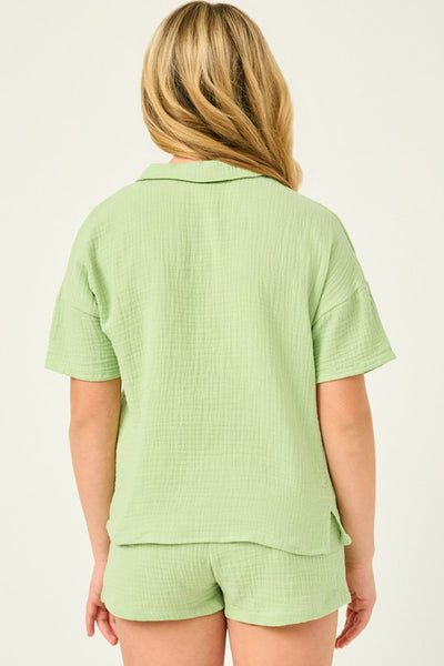 Textured Pocket Collared Top