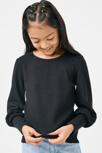 Girls Textured Rib Exaggerated Cuff Knit Top