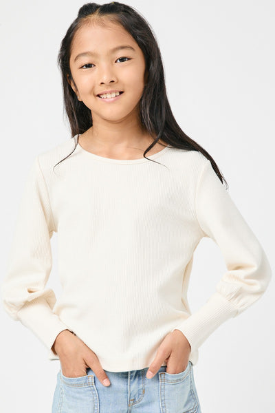 Girls Textured Rib Exaggerated Cuff Knit Top