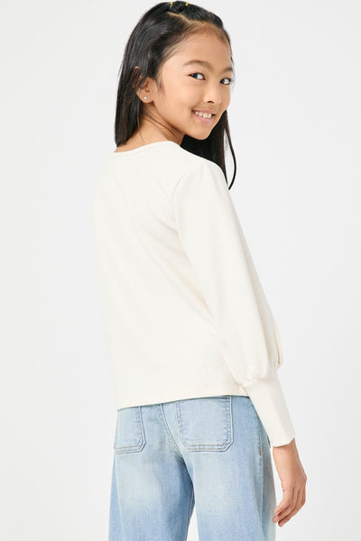 Girls Textured Rib Exaggerated Cuff Knit Top