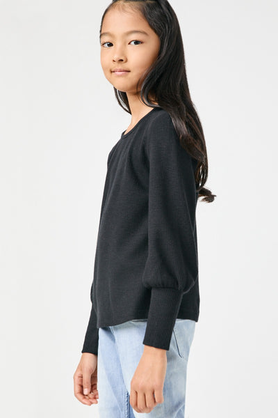 Girls Textured Rib Exaggerated Cuff Knit Top