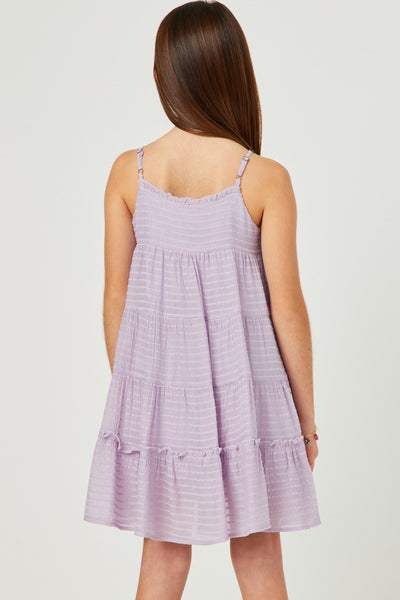 Girls Texture Stripe Tiered Halter Mini Dress