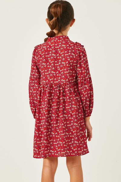 Ditsy Floral Ruffled Buttoned Collar Dress