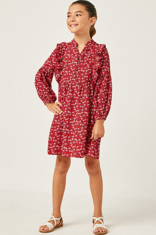 Ditsy Floral Ruffled Buttoned Collar Dress