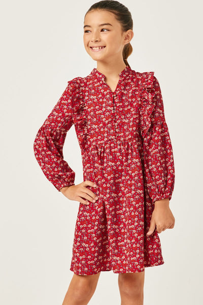 Ditsy Floral Ruffled Buttoned Collar Dress