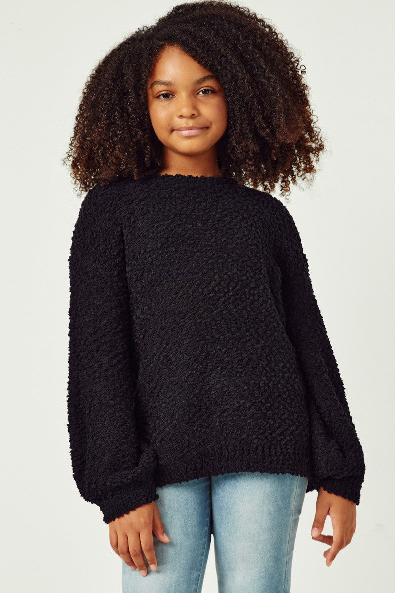 Girls Popcorn Knit Pullover Sweater
