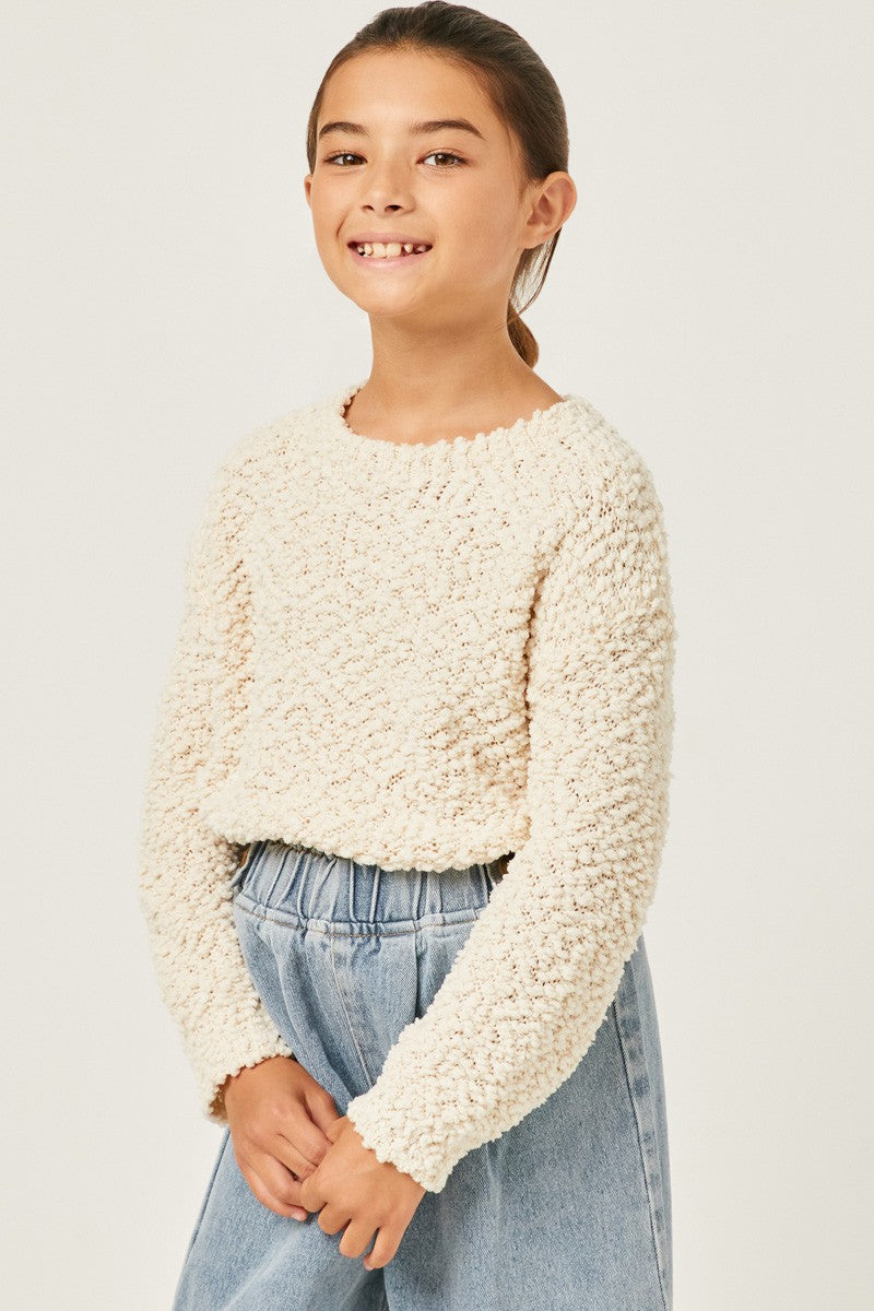 Girls Popcorn Knit Pullover Sweater