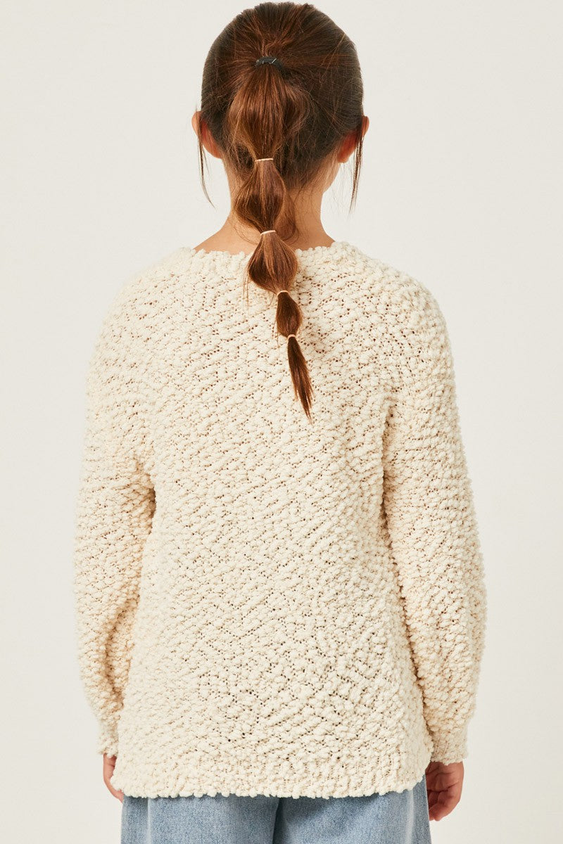 Girls Popcorn Knit Pullover Sweater