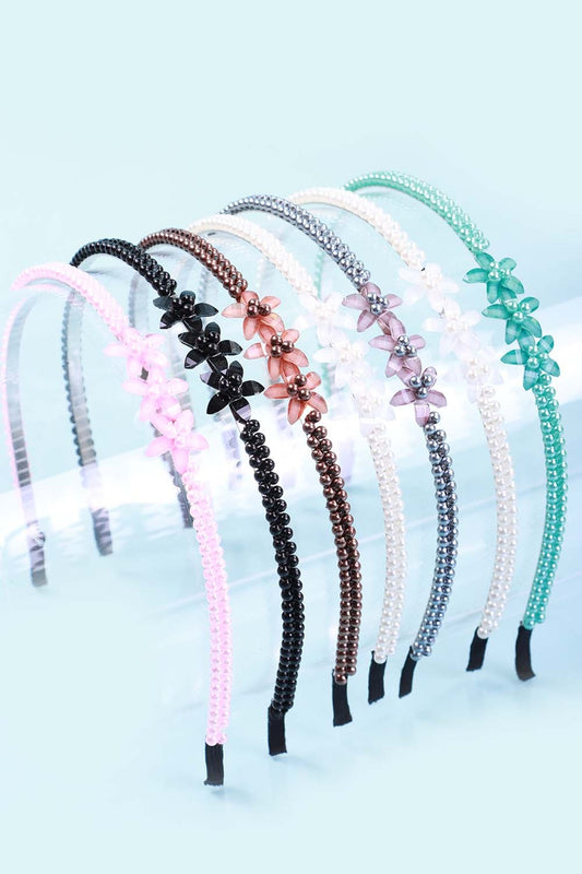 Beaded Headband With Flower Accent