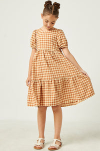 Puff Sleeve Gingham Tiered Dress