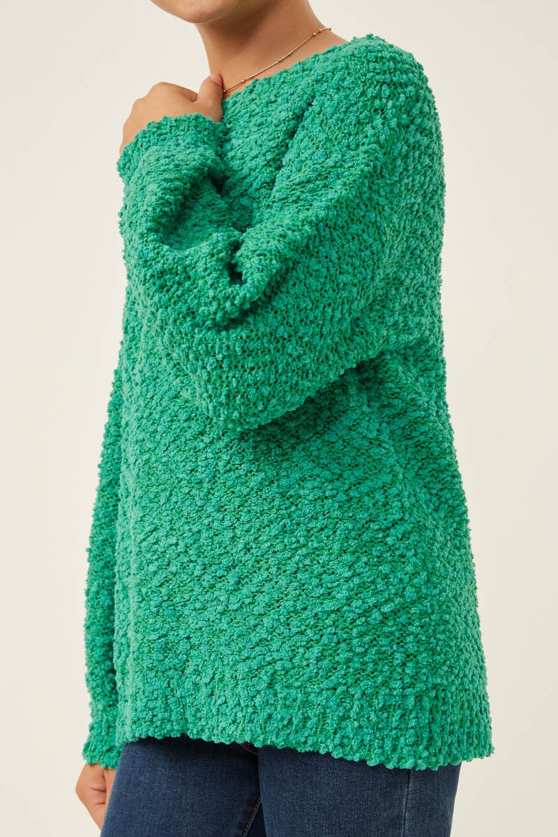 Girls Popcorn Knit Pullover Sweater