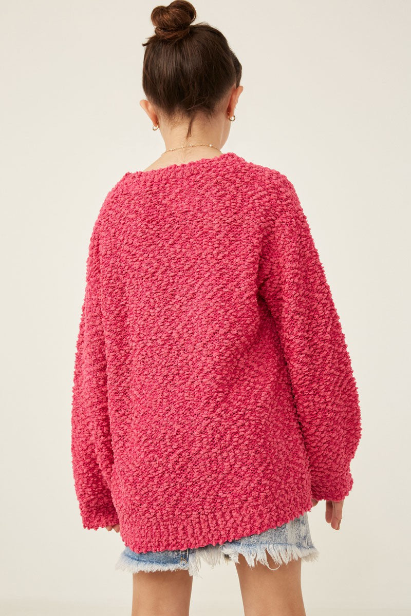 Girls Popcorn Knit Pullover Sweater