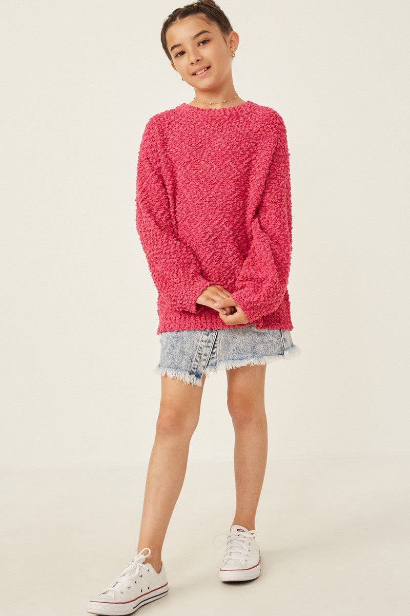 Girls Popcorn Knit Pullover Sweater