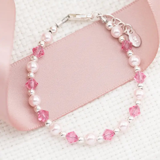Sterling Silver Pink Pearl & Crystal Baby or Girls Bracelet