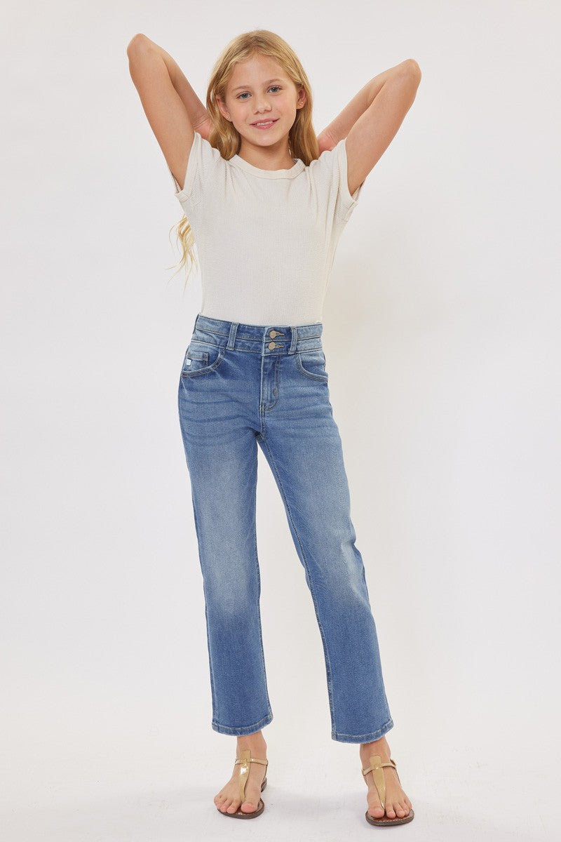 KanCan Medium Wash High Rise Mini Straight Jean