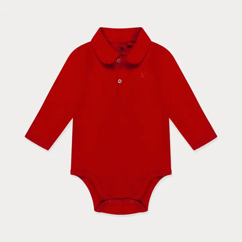 Baby Boys Long Sleeve Red Polo Romper