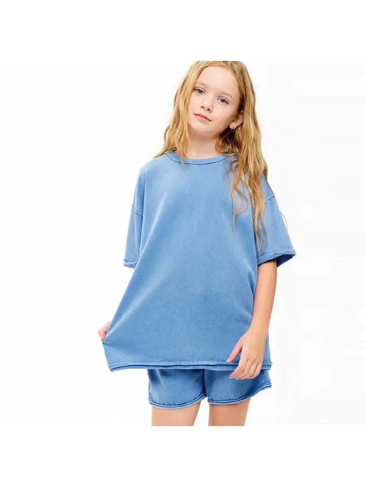 Youth Girls Raw Edge Mineral Washed T-Shirt