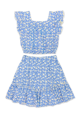 Blue Floral Top And Skirt Set