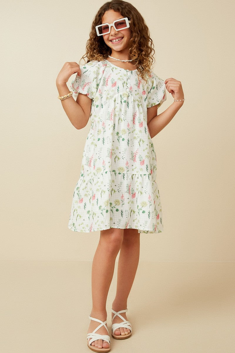 Youth Girls Textured Floral Button Down Dress
