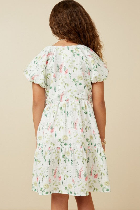Youth Girls Textured Floral Button Down Dress
