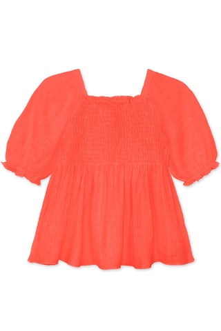 Smocked Top With Puff Sleeves