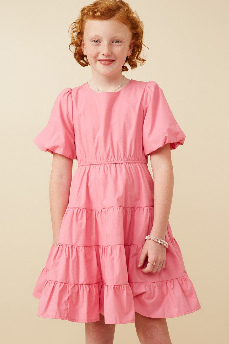 Youth Girls Puff Sleeve Poplin Dress