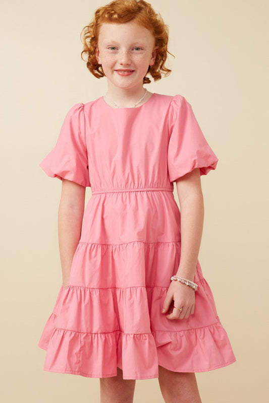 Youth Girls Puff Sleeve Poplin Dress