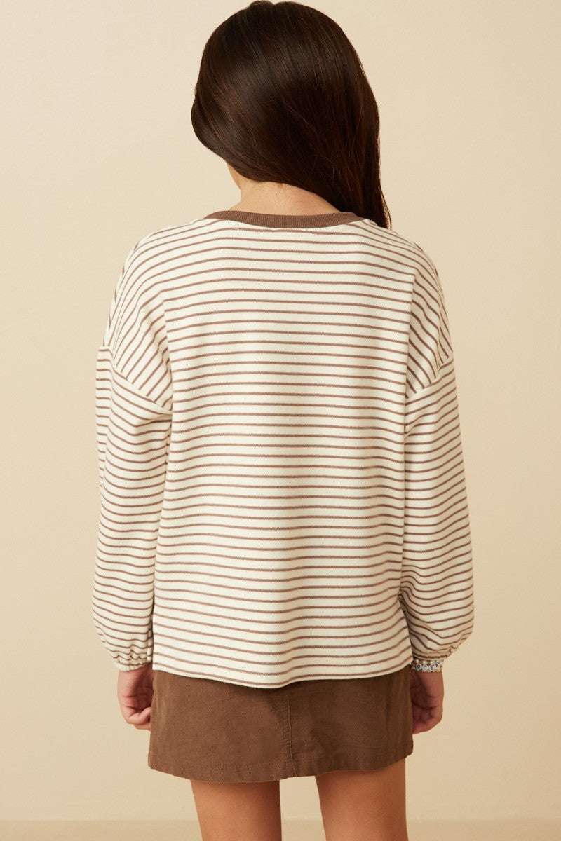 Youth Girls Stripe Contrast Long Sleeve Top
